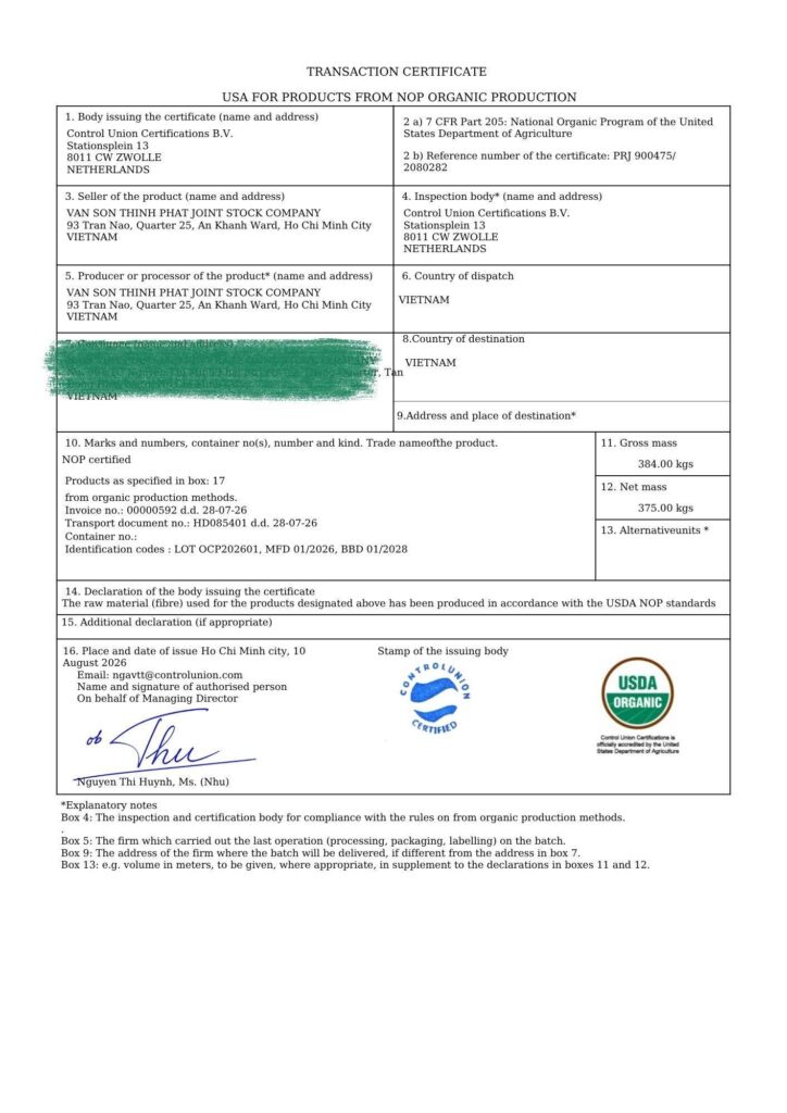 TC (Transaction Certificate) – MINH BẠCH TỪ NÔNG TRẠI ĐẾN NHÀ MÁY